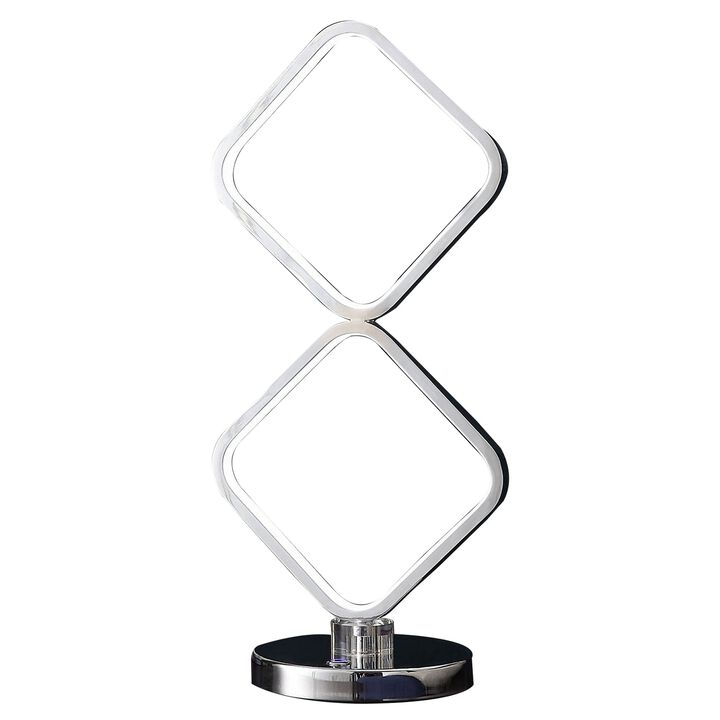 22 Inch Table Lamp, Square LED Light, Modern Accent Metal Base, Chrome - Benzara