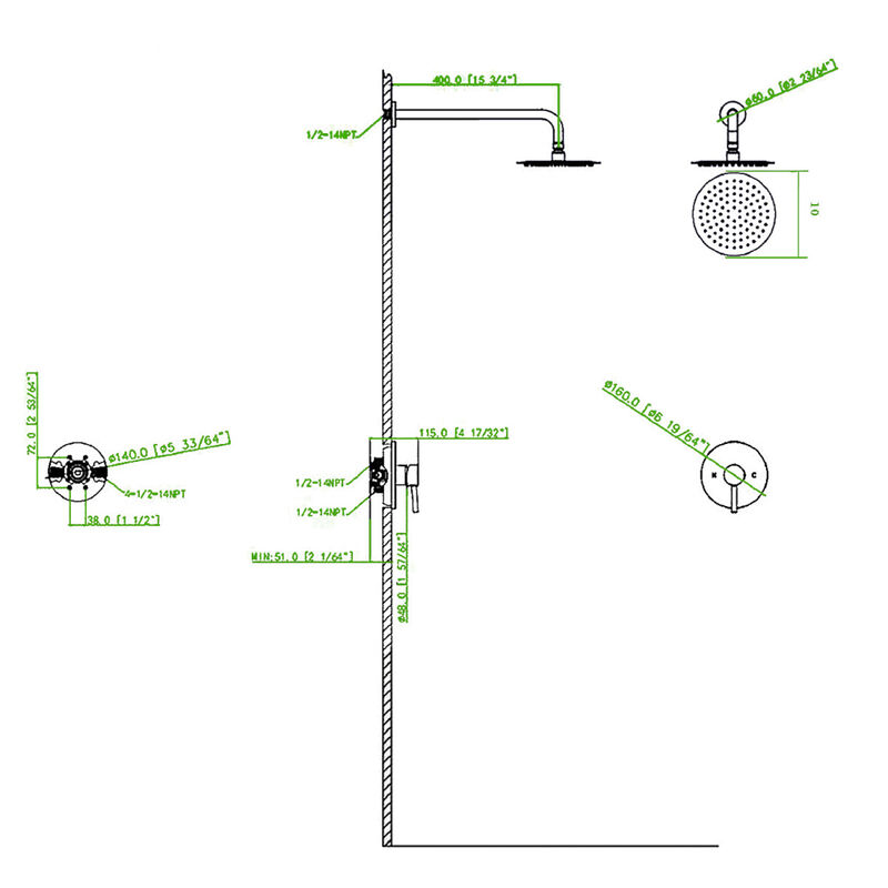 Wall Mounted Shower Faucet In Chrome(Valve Included)
