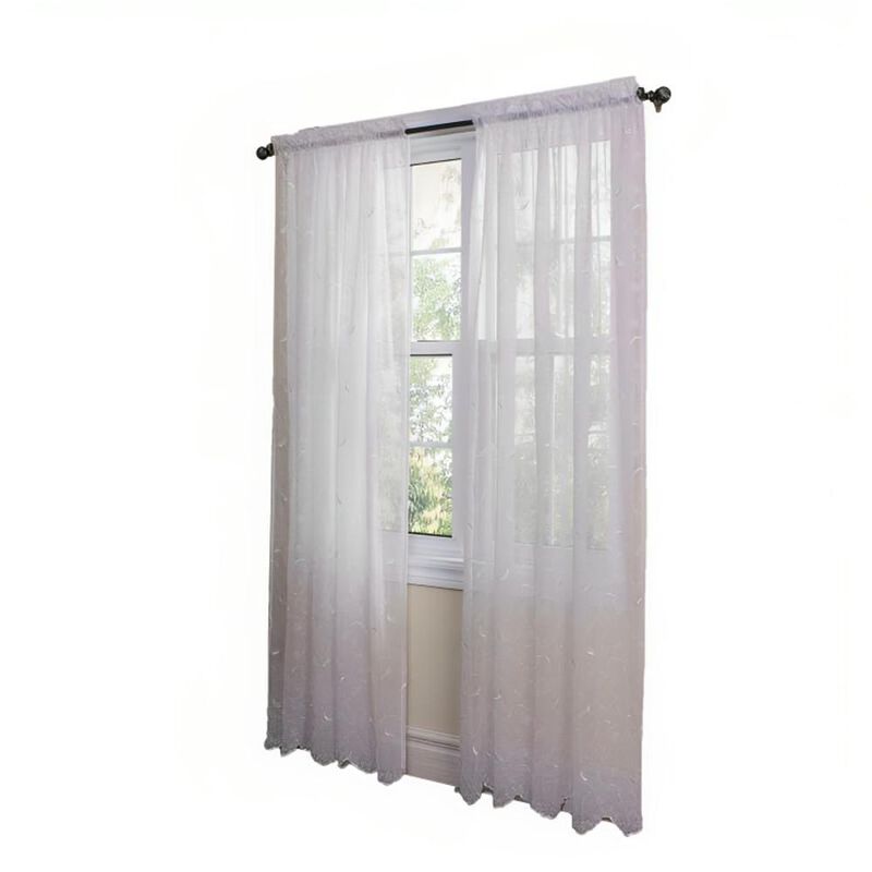 Commonwealth Habitat Hathaway Scroll Motif Tailored Sheer Window Panel - 54x96" - White