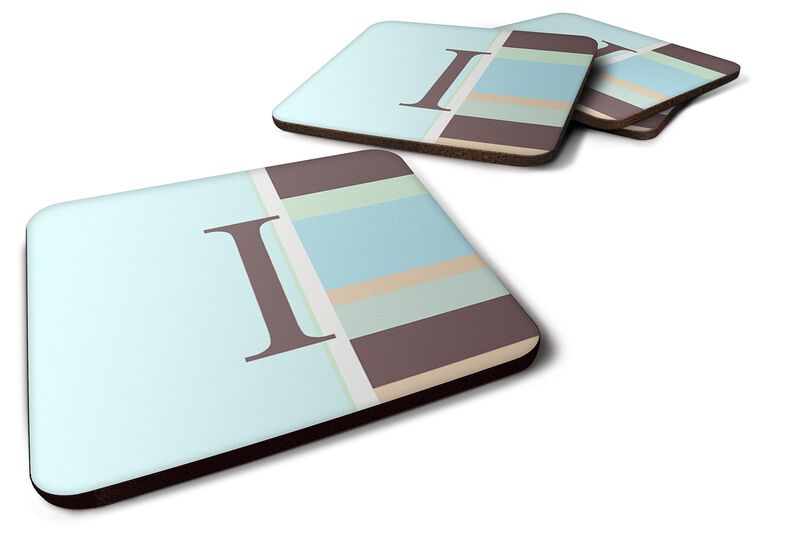 Caroline's Treasures CJ1003-IFC Monogram-Blue Stripes Foam Coasters (Set of 4), Initial Letter I, 3.5 H x 3.5 W, Multicolor