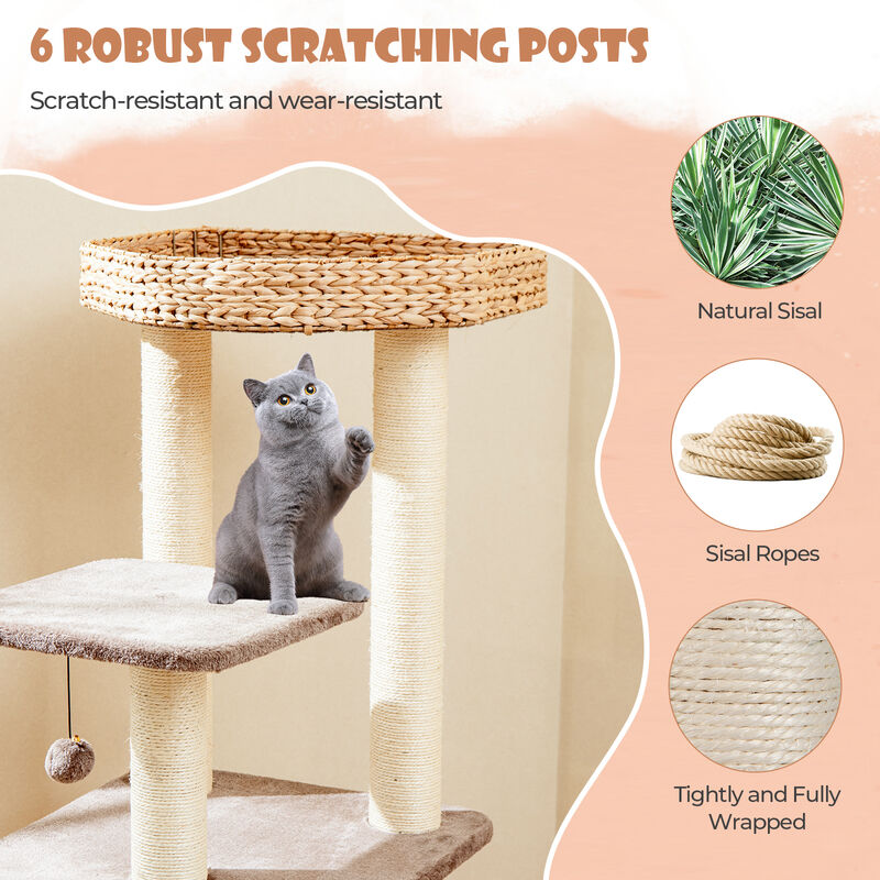 4-Layer Cat Tower with Scratching Posts, Cozy Condo & Washable Cushions for Indoor Cats