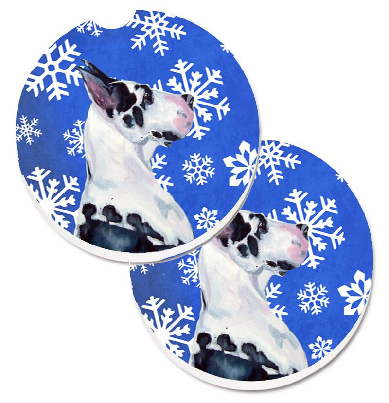Caroline's Treasures Great Dane Winter Snowflakes Holiday Set of 2 Cup Holder Car Coasters LH9281CARC, 2.56, Multicolor image number 0
