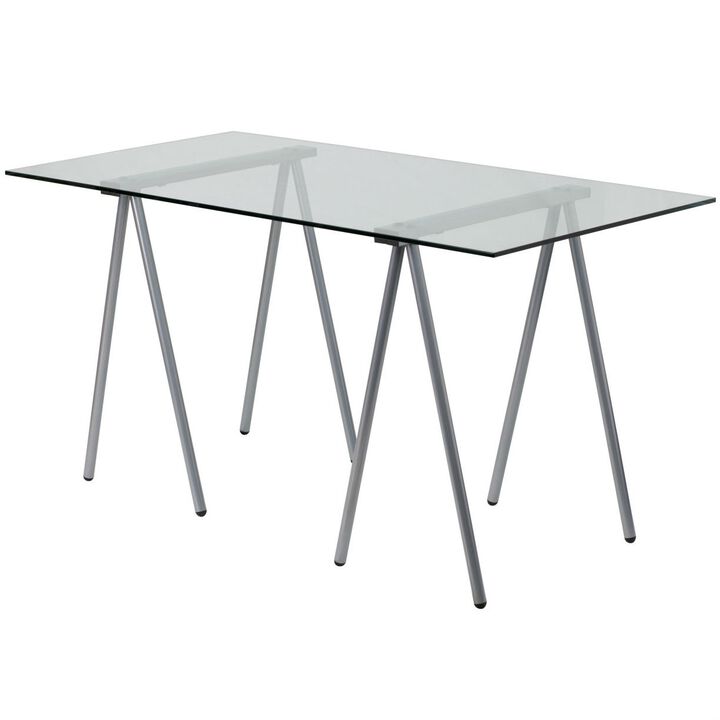 Sleek Metal Leg Computer Desk with Tempered Glass Top