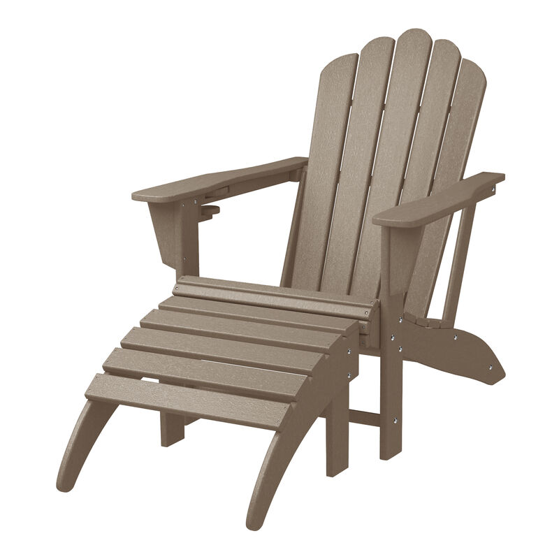 WestinTrends 2-Piece Outdoor Patio HDPE Adirondack Chair With Ottoman and Cup Holder Set