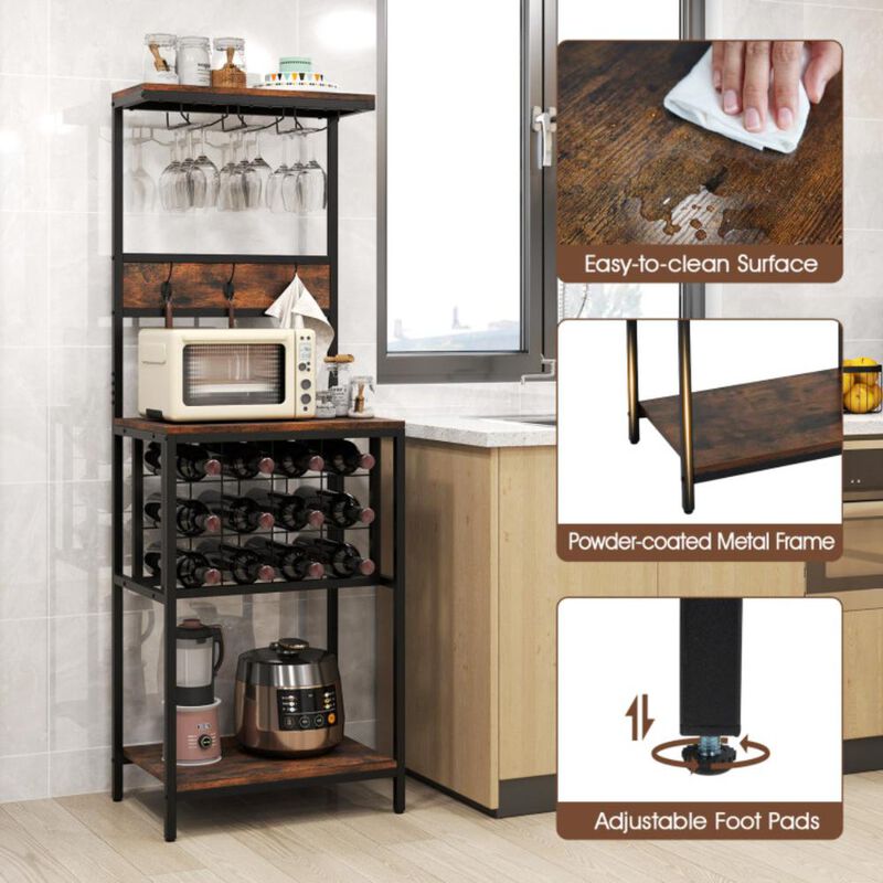 Hivvago Freestanding Wine Rack Floor Wine Bar Cabinet with Glass Racks