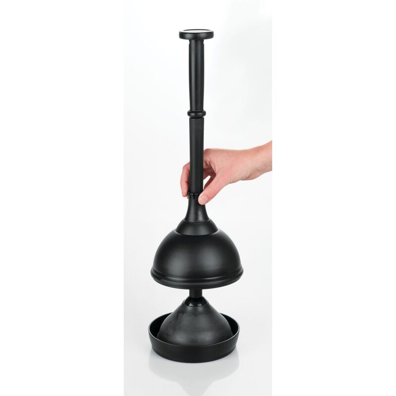 mDesign Plastic Lift and Lock Toilet Bowl Plunger with Holder