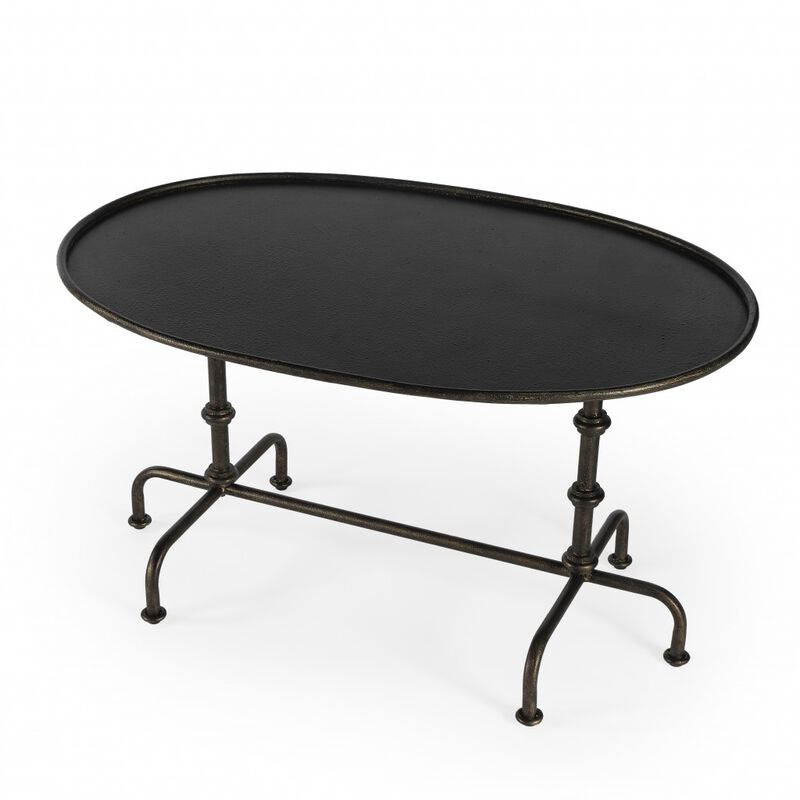 Hivvago 38 Inch  Silver Aluminum Oval Coffee Table