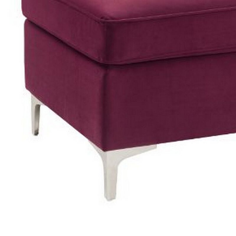 Ottoman with Velvet Upholstery and Metal Legs, Red-Benzara image number 4