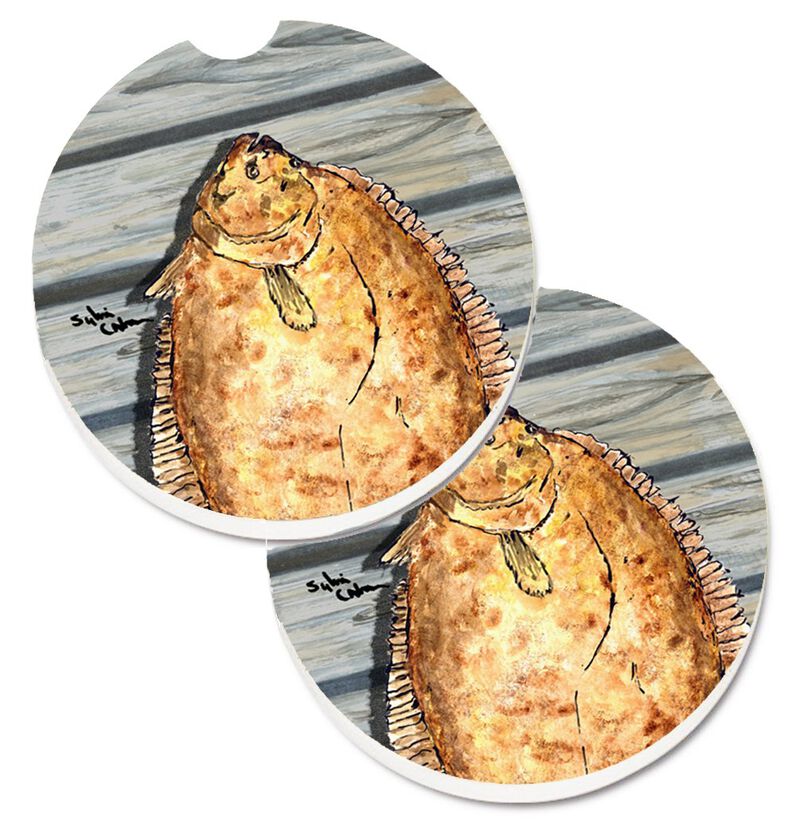 Caroline's Treasures Fish Flounder Set of 2 Cup Holder Car Coasters 8495CARC, 2.56, Multicolor