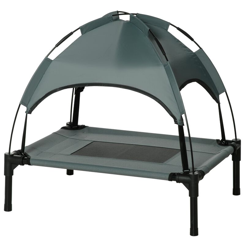 Petite Pup Retreat: 24" Grey/Black Elevated Dog Cot with UV Canopy