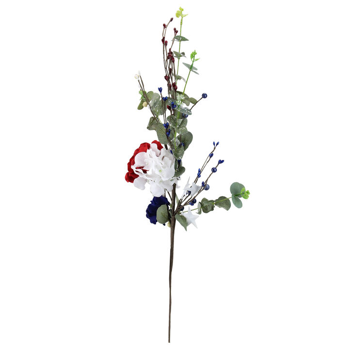 27" Red and White Fourth of July Patriotic Hydrangea Spray