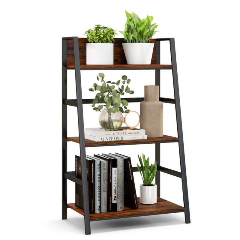 Hivvago 3-Tier Ladder Industrial Bookshelf with Metal Frame Display Shelf