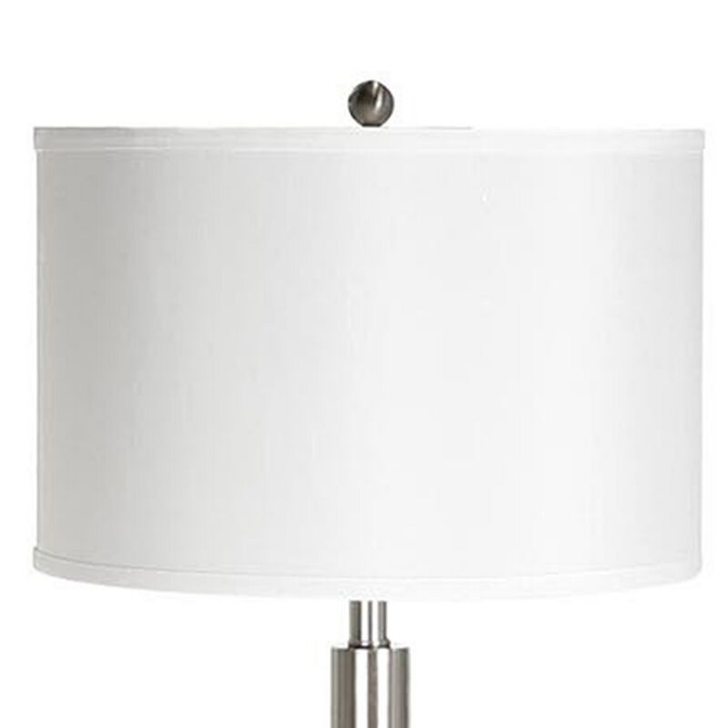 Metal Floor Lamp with Tubular Support and Push Through Switch, Silver-Benzara