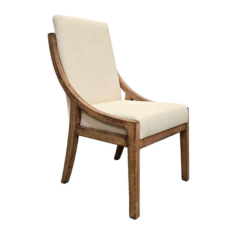 Ale Dining Side Chair Set of 2, Ivory Fabric, Natural Brown Pine Wood