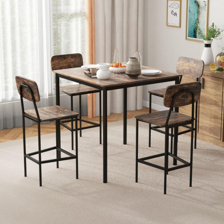 Hivvago 5 Pieces Industrial Dining Table Set with Counter Height Table and 4 Bar Stools