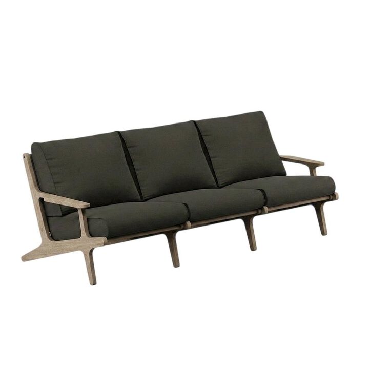 Teak Outdoor Sofa with High-Back Armrests for Patio, Deck or Porch, Flint Gray