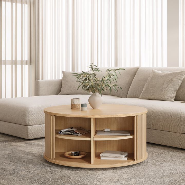 SLIDDO 35'' Round Coffee Table with Storage and Shelves.