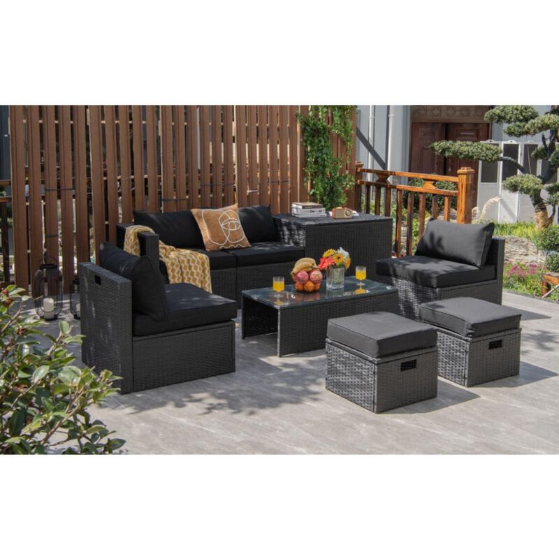Hivvago 8 Pieces Patio Furniture Set with Storage Box and Waterproof Cover