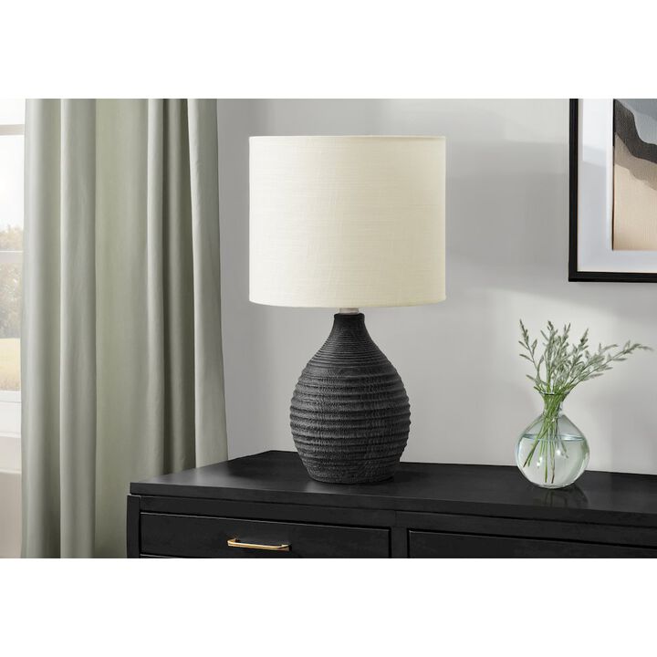 17"H, Table Lamp, Grey Resin, Ivory / Cream Shade, Contemporary, Modern