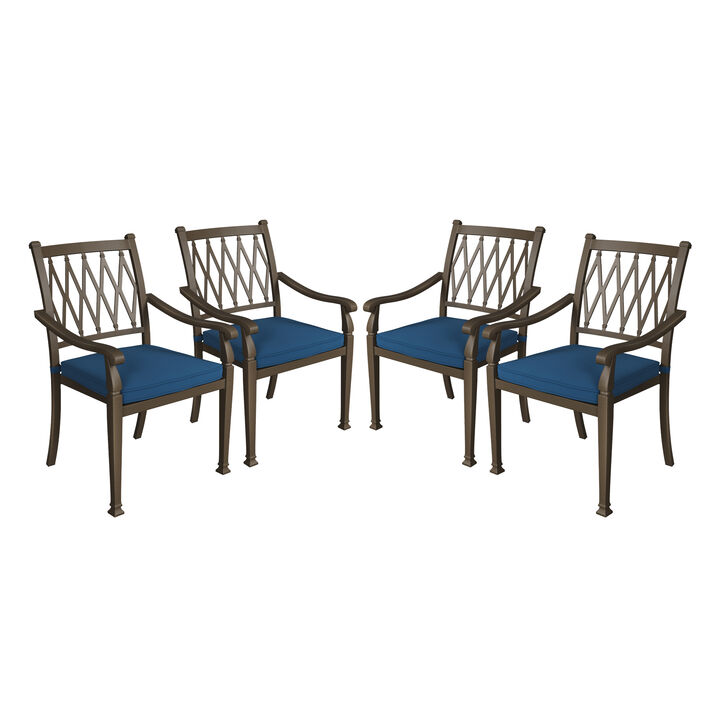 Mondawe Outdoor Dining Chair Cast Aluminum Frame Extra Wide Seating with Cushion Adjustable Foot Pads,Set of 4,No Assembly Required
