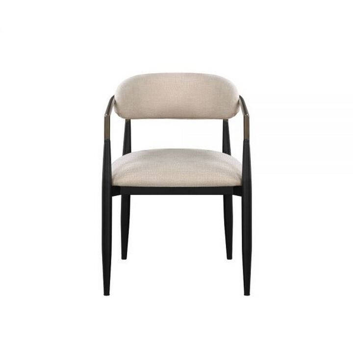 Jerry 23 Inch Dining Chair, Set of 2, Fabric Upholstered, Beige and Black - Benzara