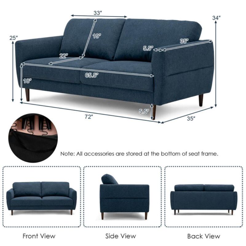 Hivvago 72 Inch Small Fabric Loveseat Sofa Couch with with Solid Frame image number 7
