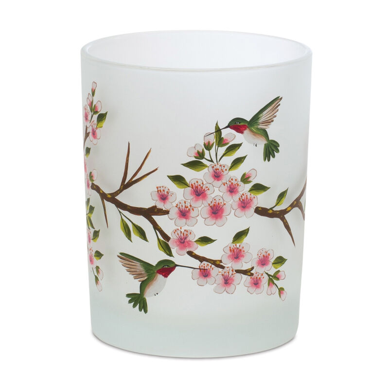HomeRoots Set of Six White Green And Pink Hummingbird Floral Glass Votive Candle Holders image number 2