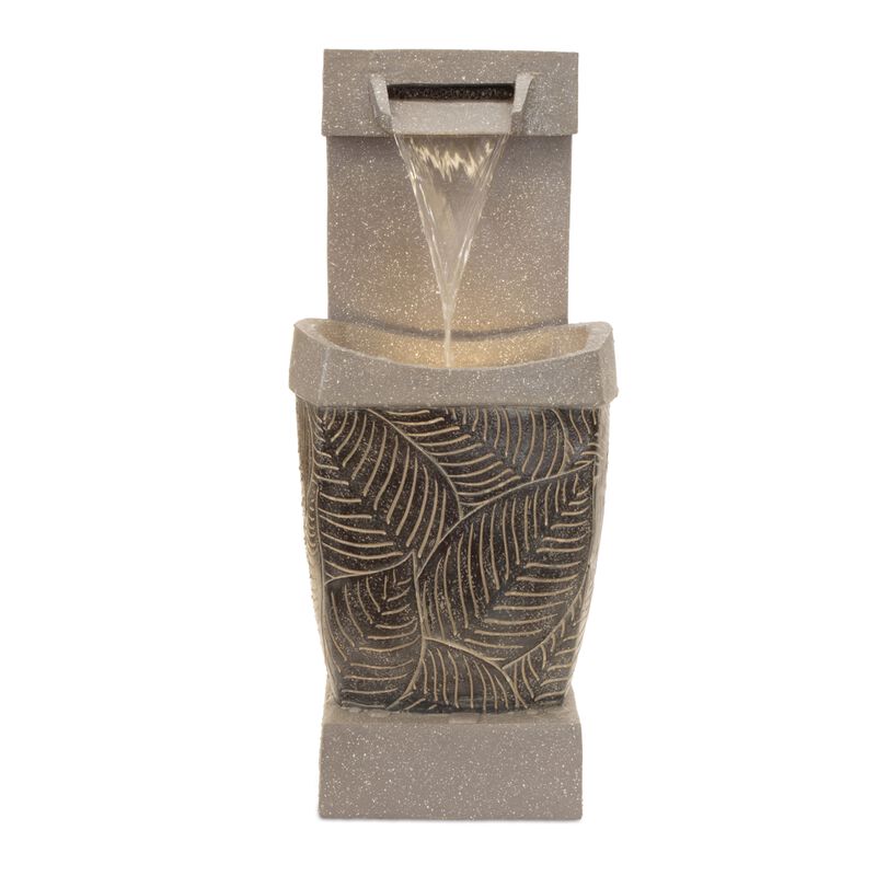 Leaf Etched Stone Fountain for Garden, Patio, or Tranquil Entryway Display