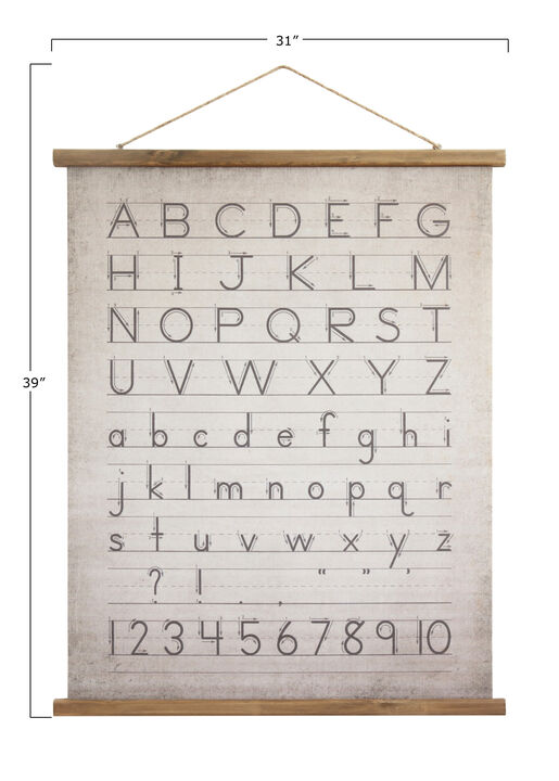 Canvas and Wood Scroll Wall D&eacute;cor with Alphabet, Numbers, and Jute Hanger, Multicolor