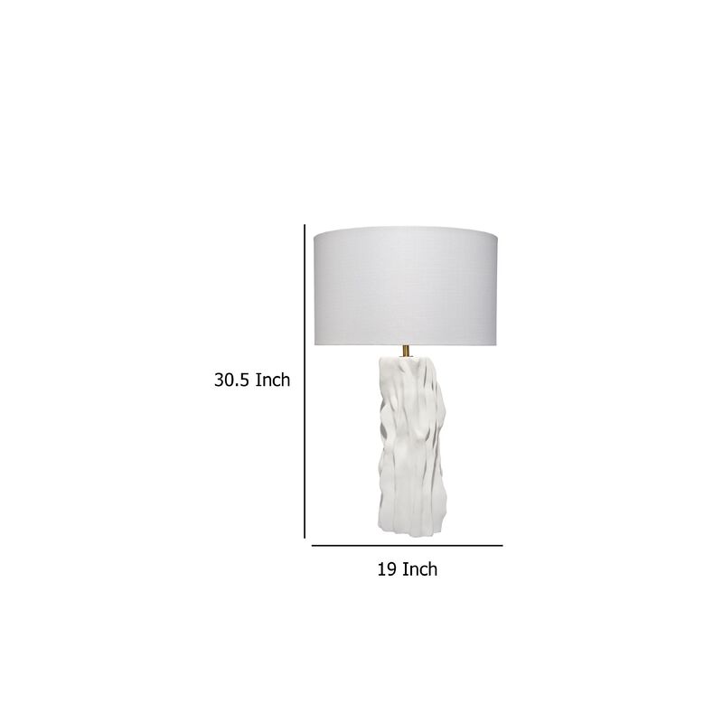 Sery Table Lamp, Linen Shade, Matte White Textured Ceramic 31 Inch