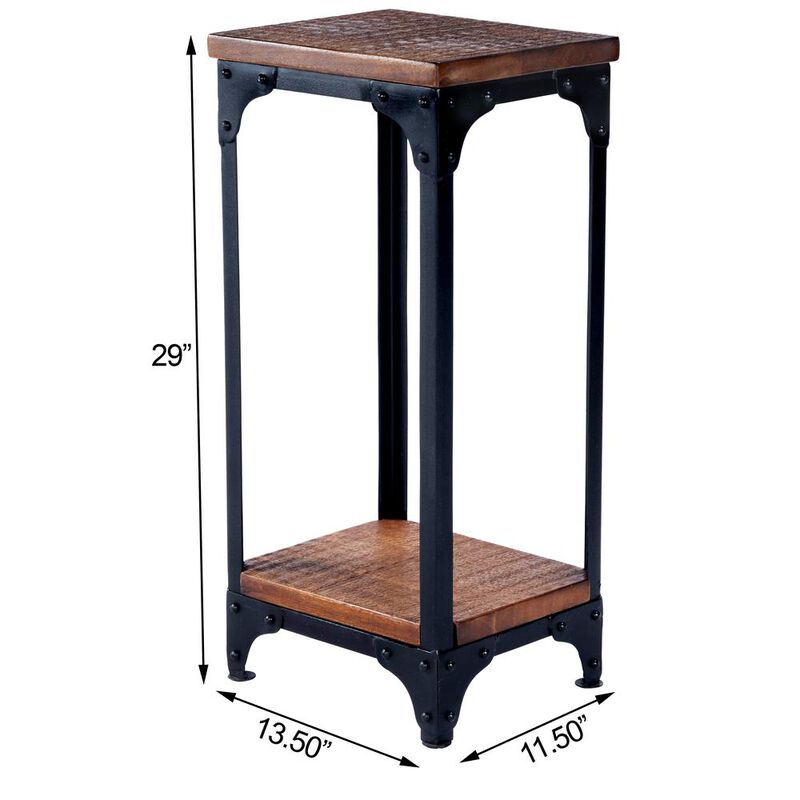 Butler Specialty Gandolph Industrial Chic Wood & Iron Pedestal Stand, Medium Brown