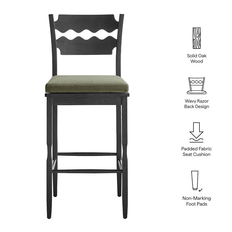 Jax Oak Wood Bar Stool With Wavy Razor Back and Cushion image number 1
