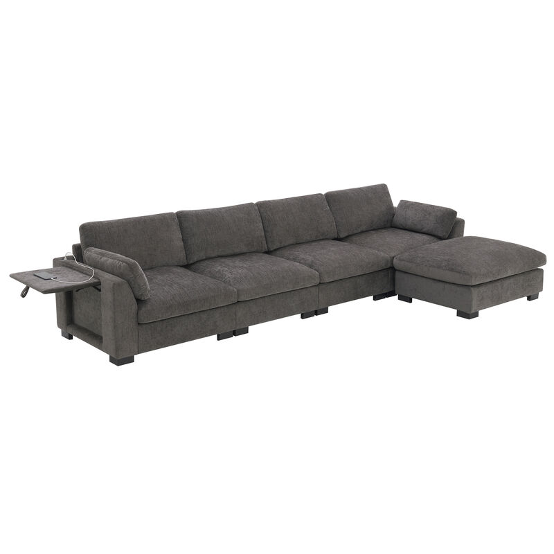 Merax ectional Sofa, L-Shape with Folding Table and Dual-Port Charging
