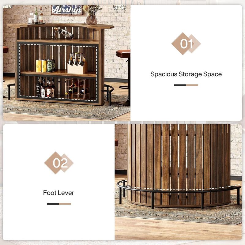Tribesigns Farmhouse Arc-Shaped 4-Tier Wood Bar Table with Footrest image number 6
