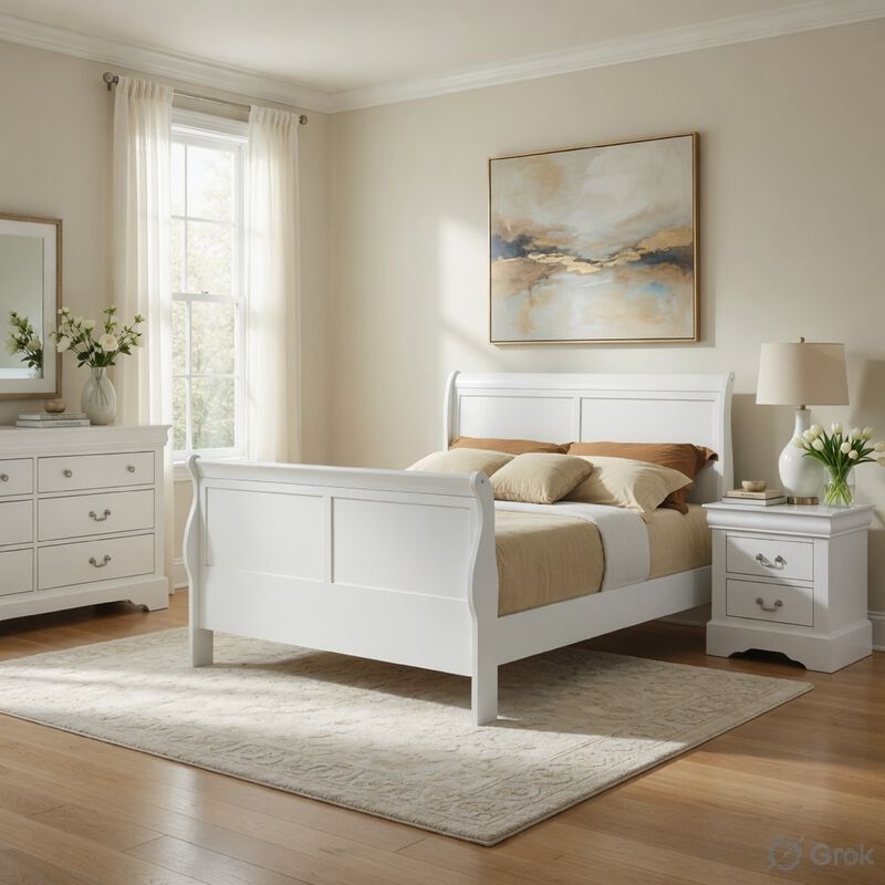 Queen Size Bedroom Set, White Finish, 3-Piece Set with Bed and Two Nightstands image number 8