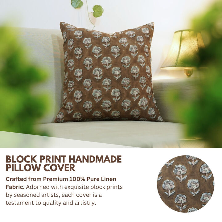 Fabdivine Home D&eacute;cor Throw Hand Block Floral Print Cushion Case Farmhouse Accent 24x24 Inch