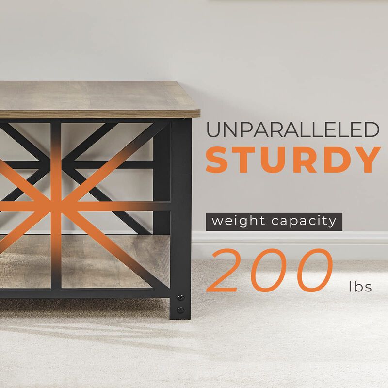 GreenForest Coffee Table for Living Room with Round Corners Farmhouse Style Center Table with Storage Shelf 39 Inch Space Saving