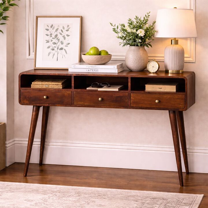 Artisan Furniture Solid Wood 3 Drawer And 3 Open Shelf Console Table, Brown