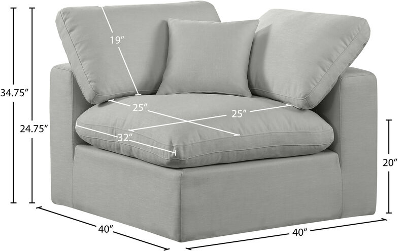 Meridian Furniture Comfy Grey Linen Textured Fabric Modular Corner Chair