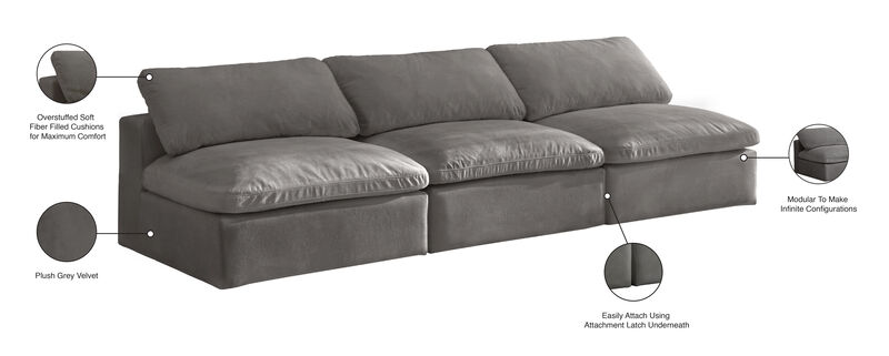 Meridian Furniture Cozy Grey Velvet Comfort Modular Armless Sofa image number 6
