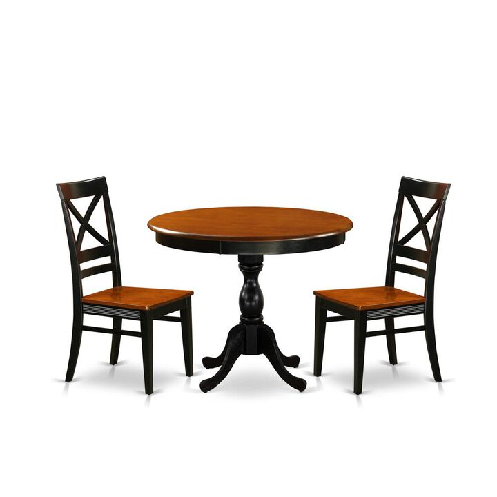 East West Furniture 3-Piece Dining Set Contains a Modern Dining Table and 2 Dining Chairs with X Back - Black Finish
