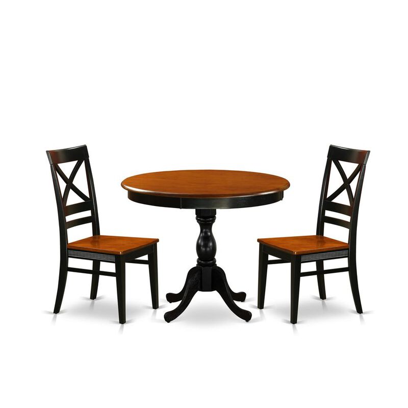 East West Furniture 3-Piece Dining Set Contains a Modern Dining Table and 2 Dining Chairs with X Back - Black Finish