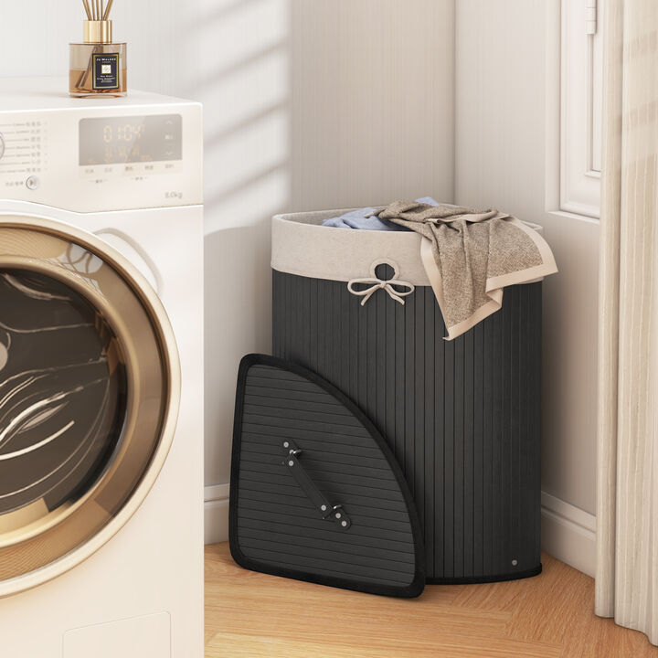 Laundry Hamper with Lid, Wicker Basket, and Removable Liner Bag-Black