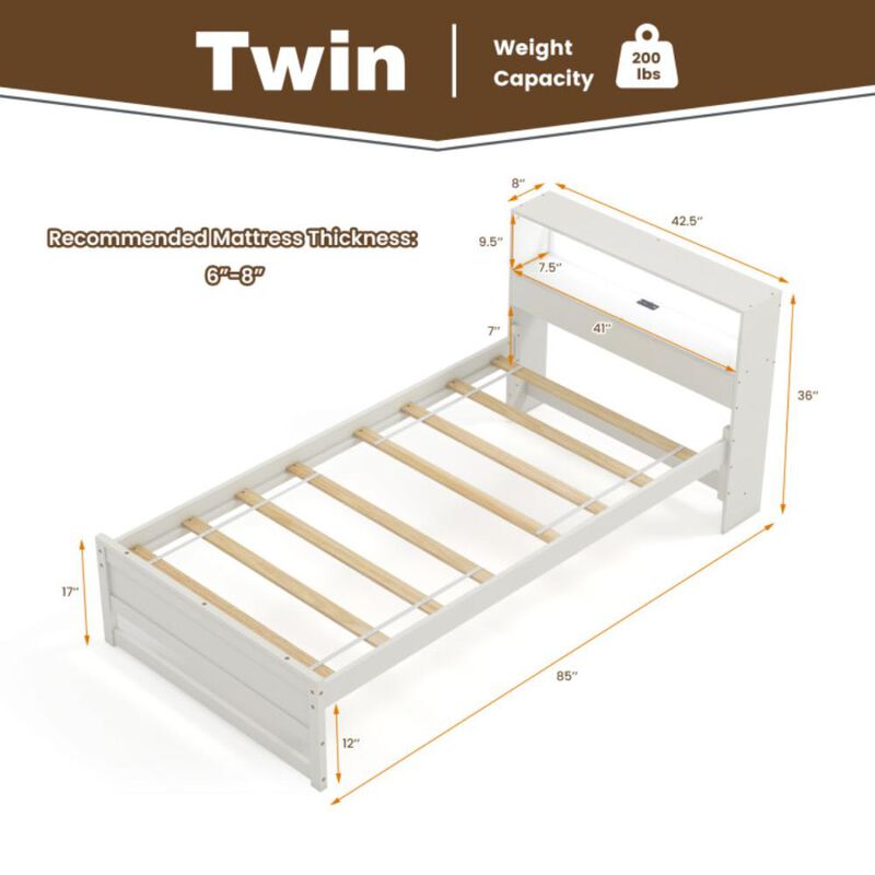 Hivvago Twin Size Bed Frame with Storage Headboard and Charging Station