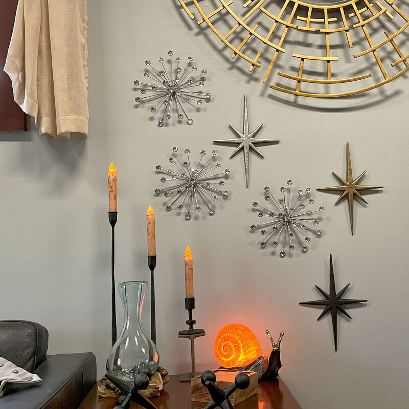 3 Silver Starburst Jeweled Metal Decorative Wall Art Hanging Rhinestone Crystal image number 7
