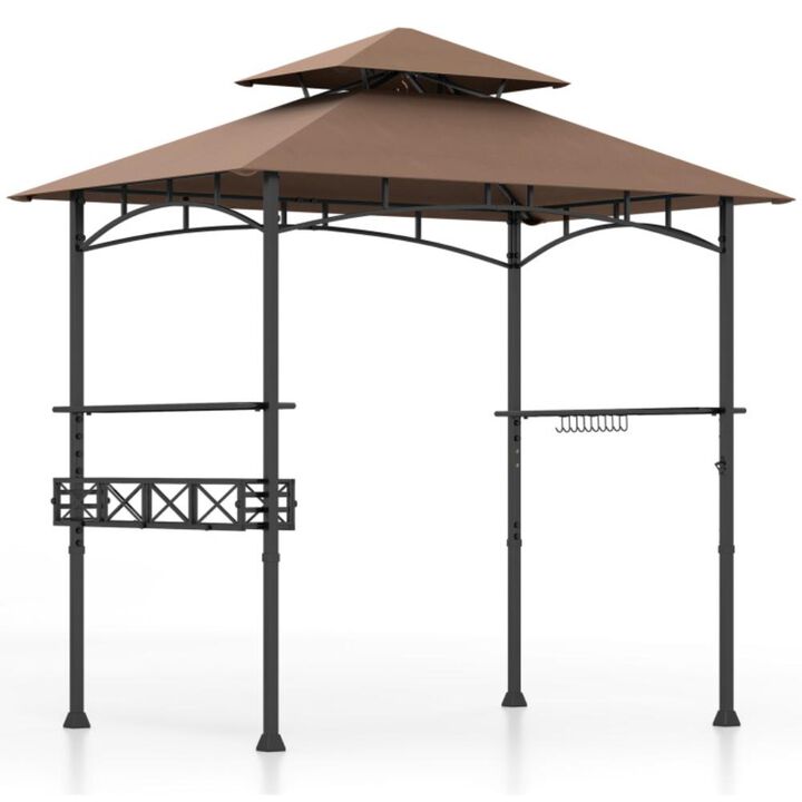 Hivvago 8 x 5 Feet Outdoor Grill Gazebo with 2 Side Shelves and 10 Hooks