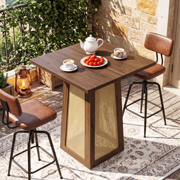 31.5 Inch Brown Square Bar Table for 2 to 4 with Pedestal Base for Home Bar