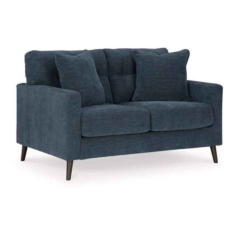 Bixy Loveseat, 57 Inch Dark Blue, Track Armrests, 2 Accent Pillows