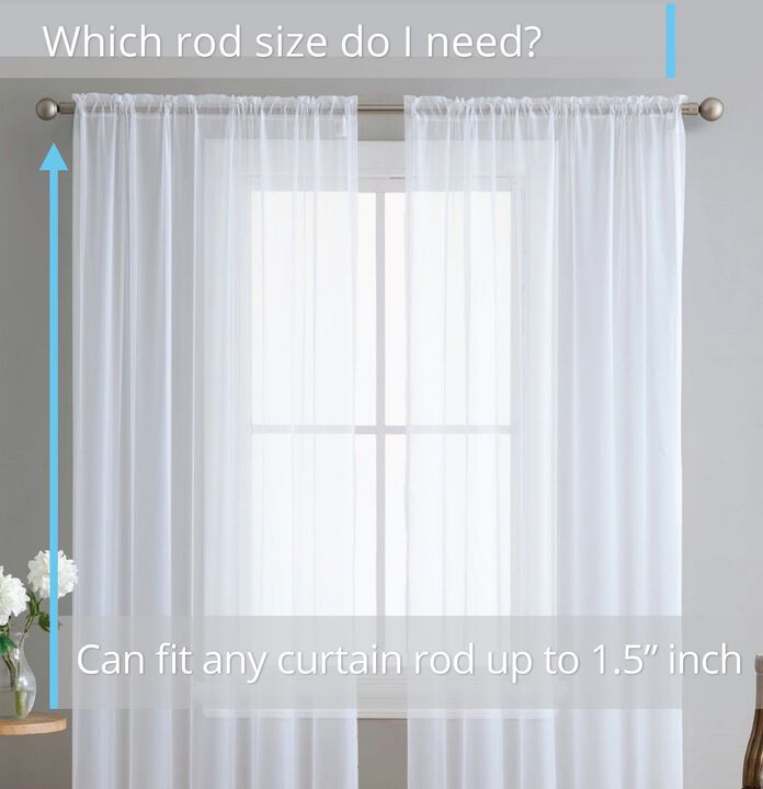 THD Essentials Sheer Voile Window Treatment Rod Pocket Curtain Panels Bedroom, Kitchen, Living Room - Set of 2