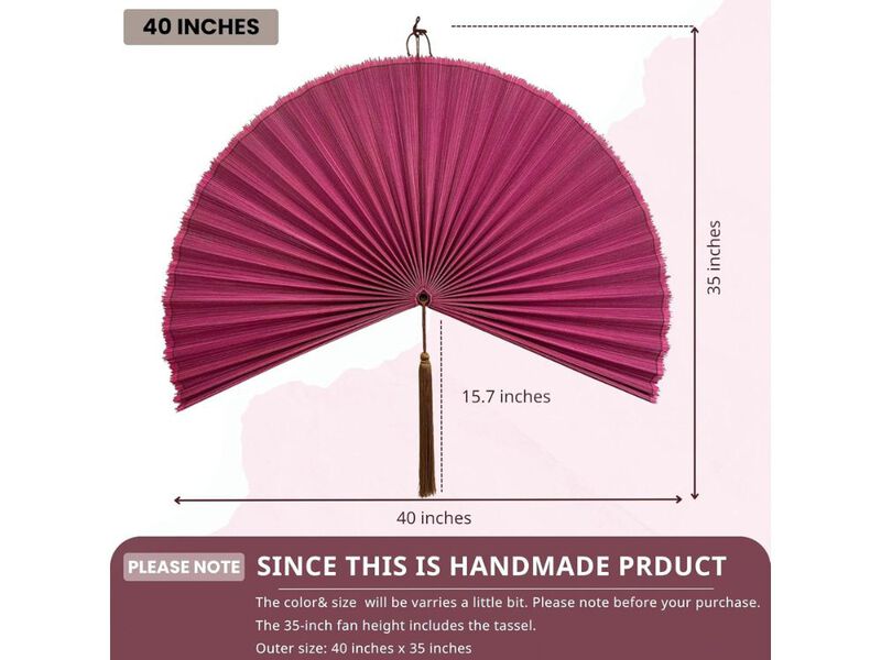 Large Bamboo Fan Wall Decor Pink Boho Hanging Art for Bedroom Headboard image number 2
